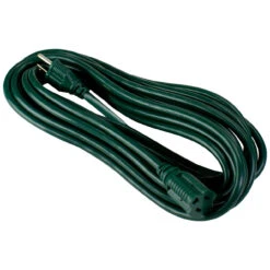25ft Green 3-Prong Outdoor Extension Power Cord With Outlet Block