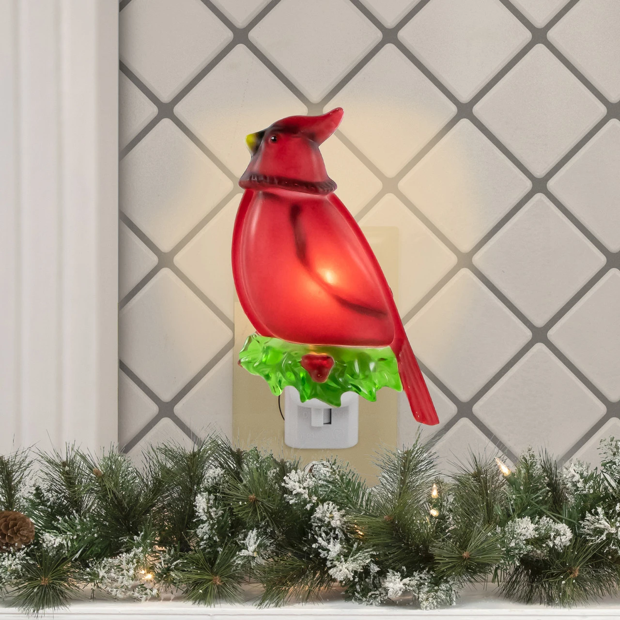 5.5" Red Cardinal Bird Christmas Night Light 3 5.5" Red Cardinal Bird Christmas Night Light