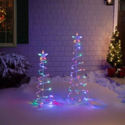 Set Of 2 LED Lighted Multi-Color Outdoor Spiral Christmas Cone Trees 3', 4' 8 Set Of 2 LED Lighted Multi-Color Outdoor Spiral Christmas Cone Trees 3', 4' -Christmas Decoration Store northlight ys92336 2 18424.1667530329