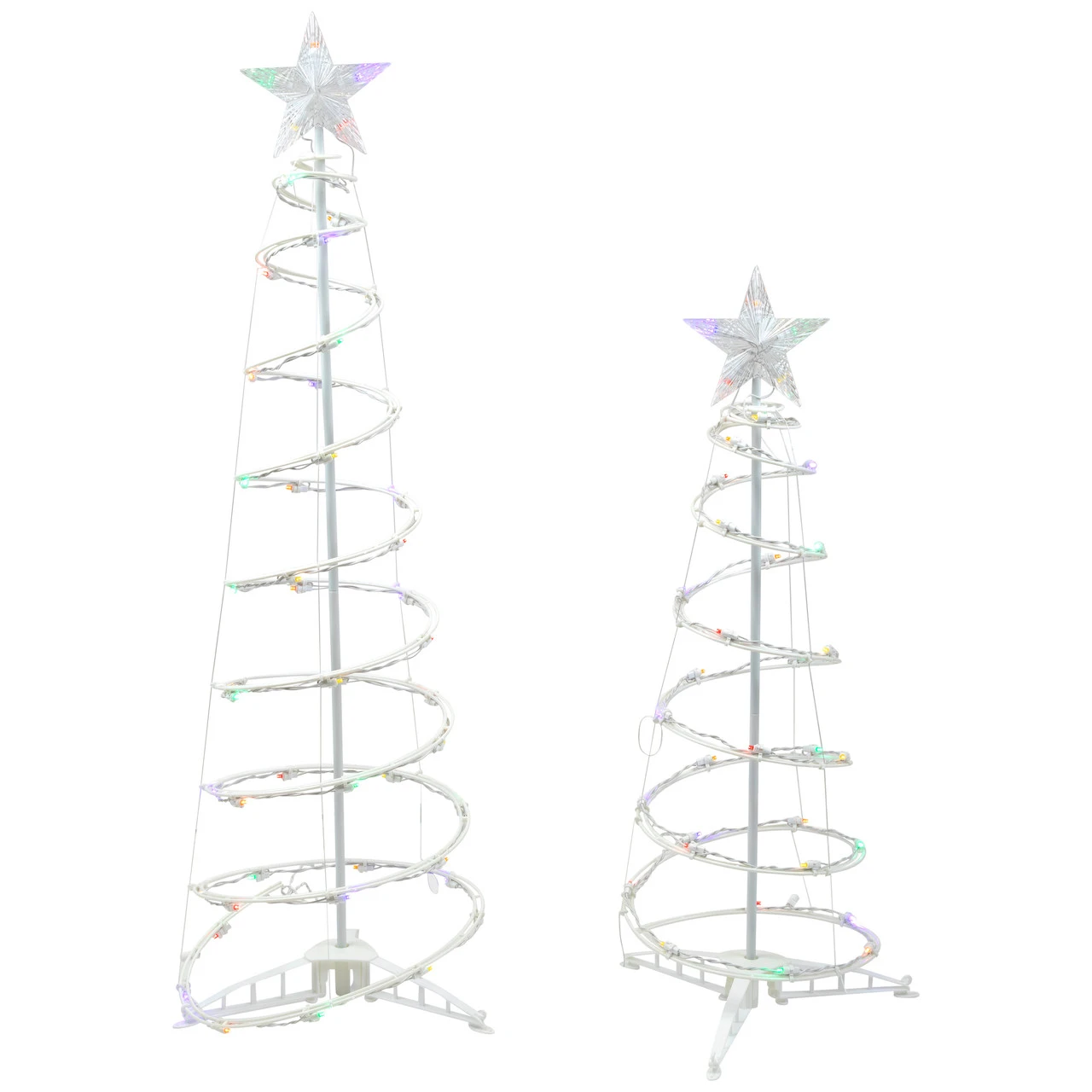 Set Of 2 LED Lighted Multi-Color Outdoor Spiral Christmas Cone Trees 3', 4' 4 Set Of 2 LED Lighted Multi-Color Outdoor Spiral Christmas Cone Trees 3', 4' - Image 2