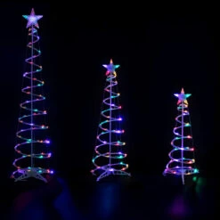 Set Of 3 LED Lighted Multi-Color Outdoor Spiral Christmas Cone Trees 3', 4', And 6'