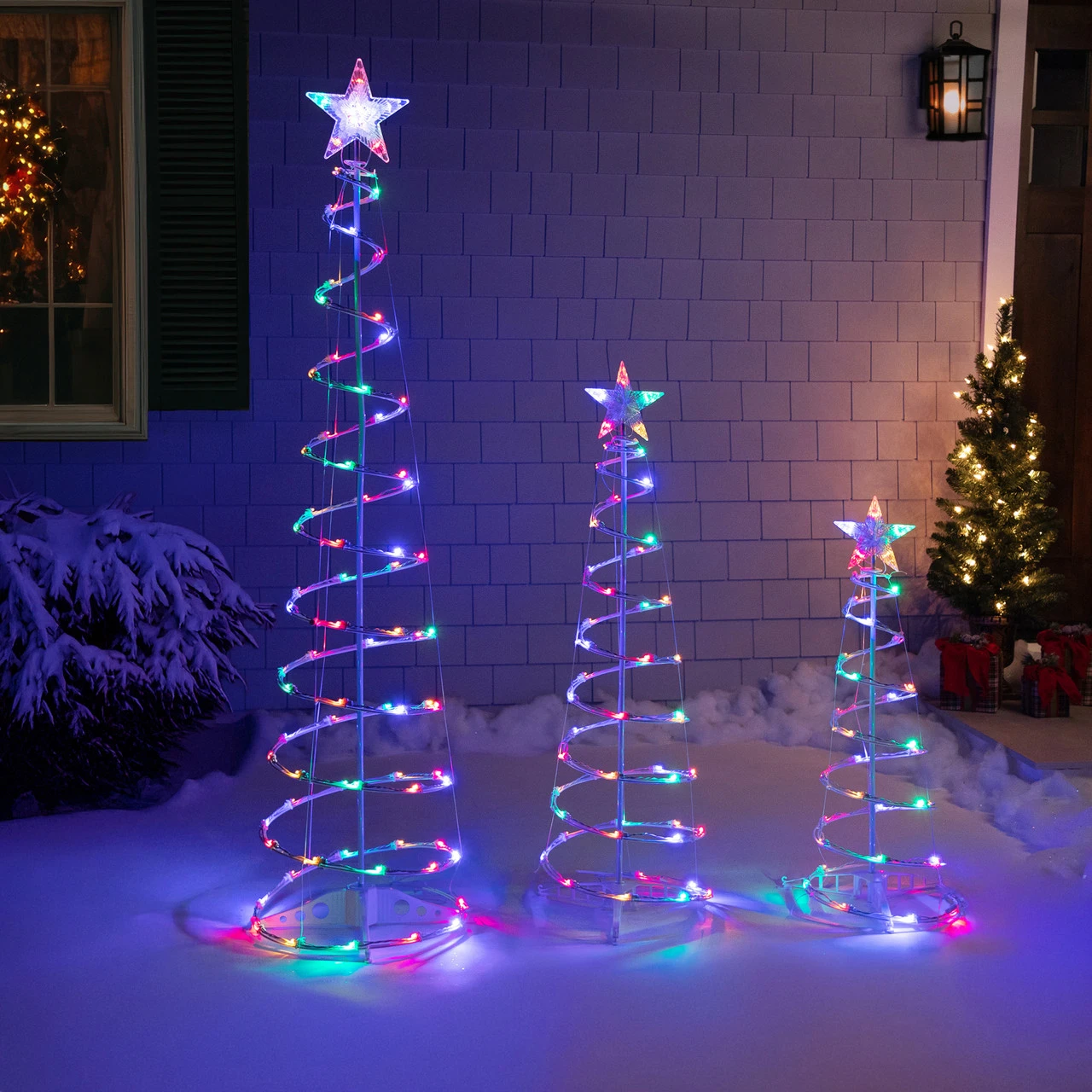 Set Of 3 LED Lighted Multi-Color Outdoor Spiral Christmas Cone Trees 3', 4', And 6' 5 Set Of 3 LED Lighted Multi-Color Outdoor Spiral Christmas Cone Trees 3', 4', And 6' - Image 3