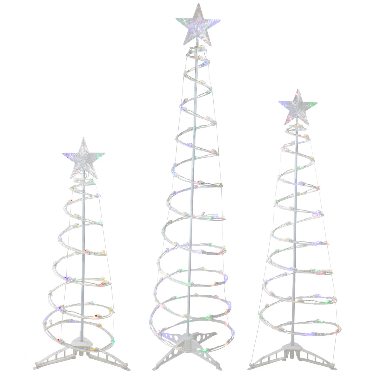 Set Of 3 LED Lighted Multi-Color Outdoor Spiral Christmas Cone Trees 3', 4', And 6' 4 Set Of 3 LED Lighted Multi-Color Outdoor Spiral Christmas Cone Trees 3', 4', And 6' - Image 2