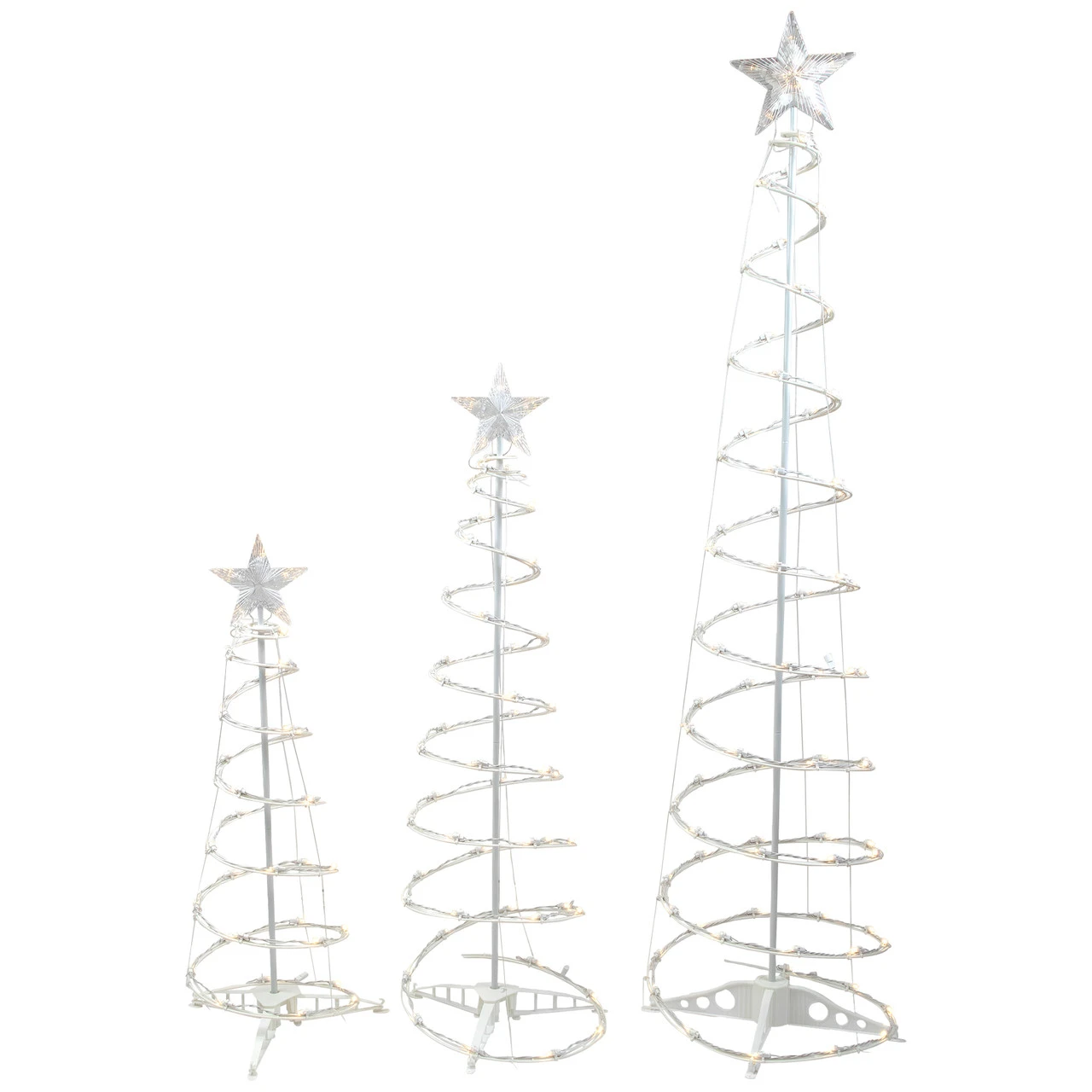 Set Of 3 LED Lighted Warm White Outdoor Spiral Christmas Cone Trees 3', 4', And 6' 4 Set Of 3 LED Lighted Warm White Outdoor Spiral Christmas Cone Trees 3', 4', And 6' - Image 2