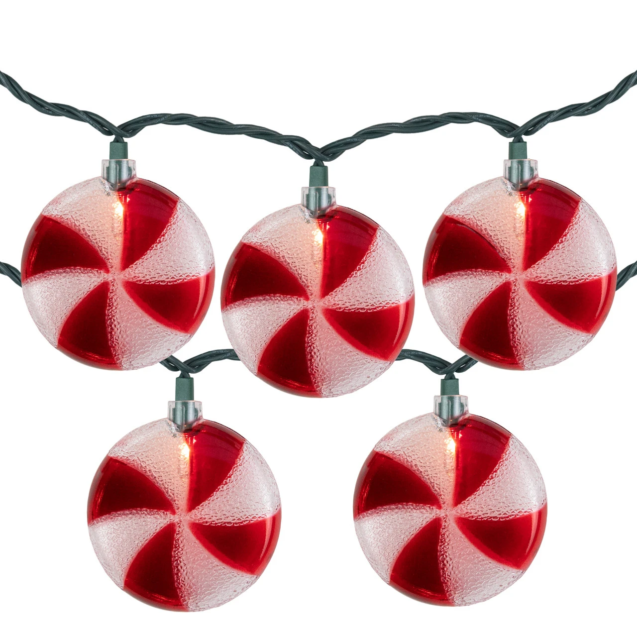 10 Count Peppermint Candy Christmas Light Set, 6ft Green Wire 4 10 Count Peppermint Candy Christmas Light Set, 6ft Green Wire - Image 2