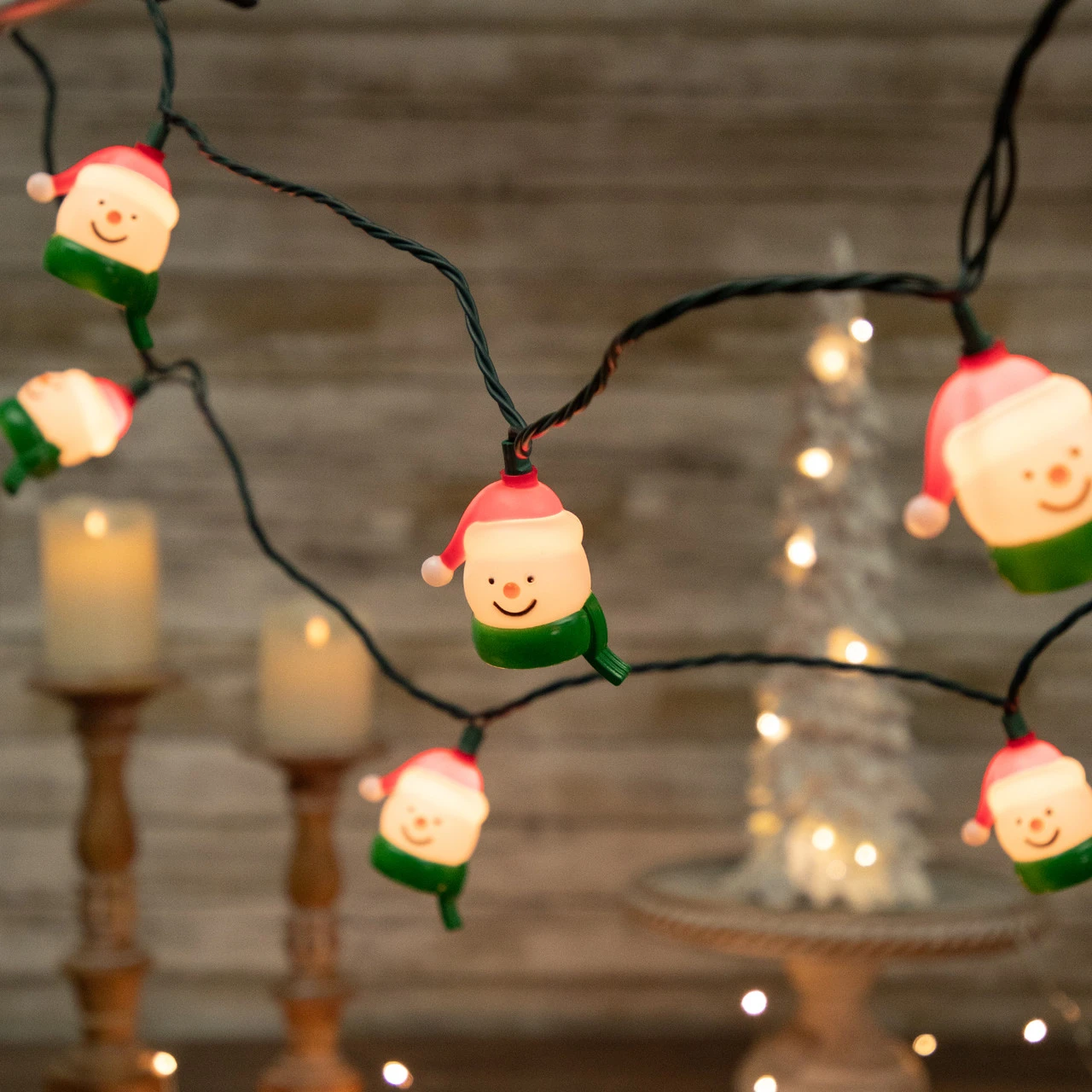 10 Count Snowman Heads With Scarves Christmas Light Set, 7.5ft Green Wire 3 10 Count Snowman Heads With Scarves Christmas Light Set, 7.5ft Green Wire