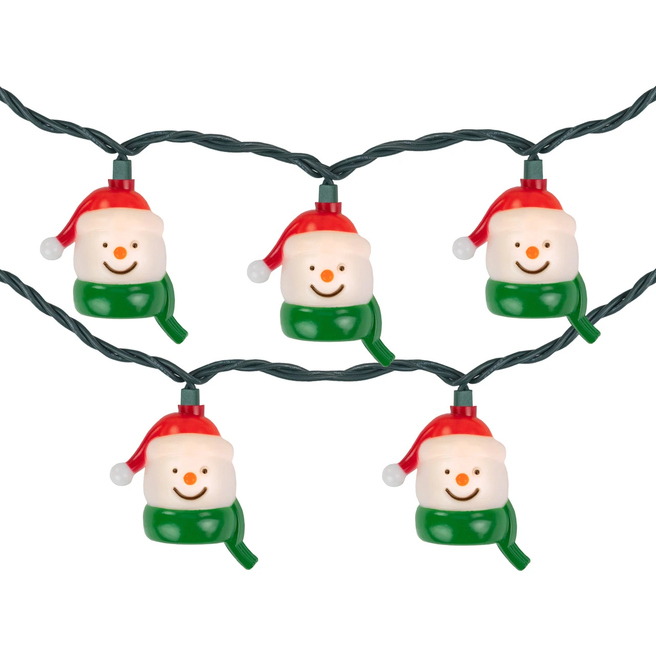 10 Count Snowman Heads With Scarves Christmas Light Set, 7.5ft Green Wire 4 10 Count Snowman Heads With Scarves Christmas Light Set, 7.5ft Green Wire - Image 2