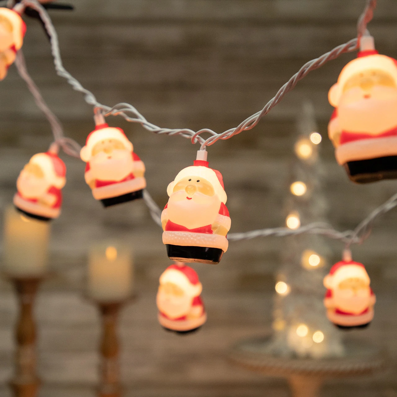 10-Count Santa Claus Christmas Light Set, 6ft Green Wire 3 10-Count Santa Claus Christmas Light Set, 6ft Green Wire