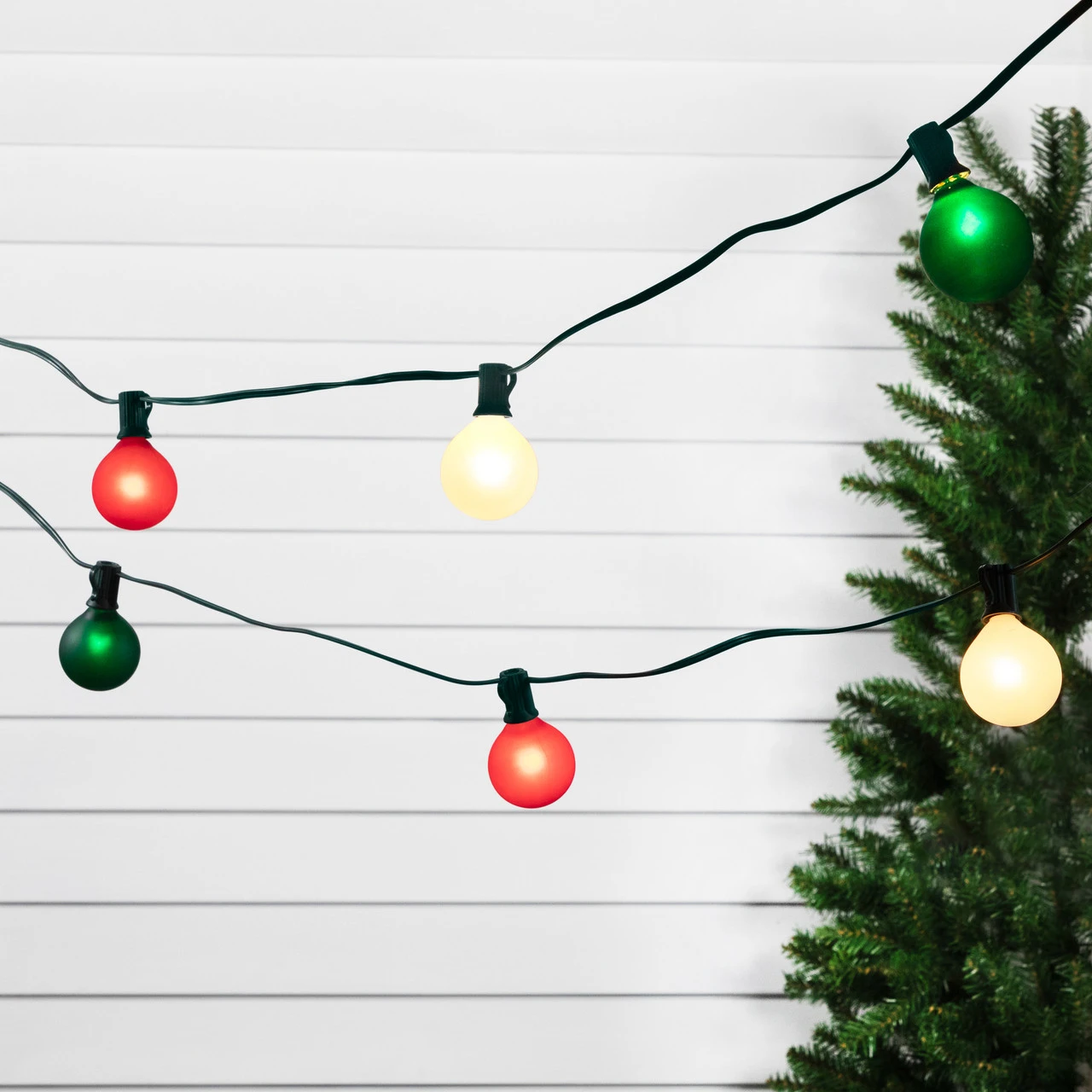 10-Count Frosted Red, White And Green G50 Globe Patio Lights, 9ft Green Wire 3 10-Count Frosted Red, White And Green G50 Globe Patio Lights, 9ft Green Wire