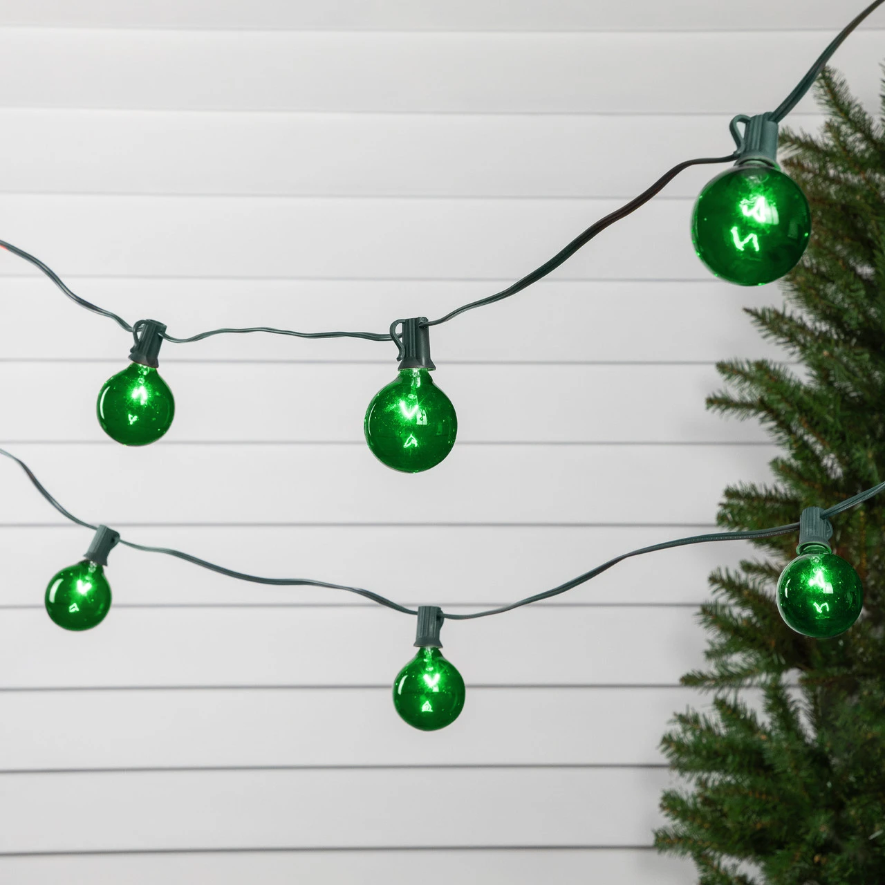 10-Count Green G50 Globe Christmas Patio Lights- 9ft, Green Wire 3 10-Count Green G50 Globe Christmas Patio Lights- 9ft, Green Wire