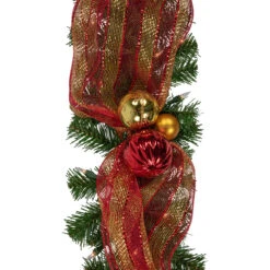 6ft Pre-Lit Decorated Red And Gold Artificial Christmas Garland, Clear Lights -Christmas Decoration Store northlight z00012 2 garland 99060.1668539449
