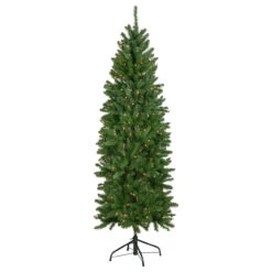 6.5' Pre-Lit White River Fir Pencil Artificial Christmas Tree, Clear Lights