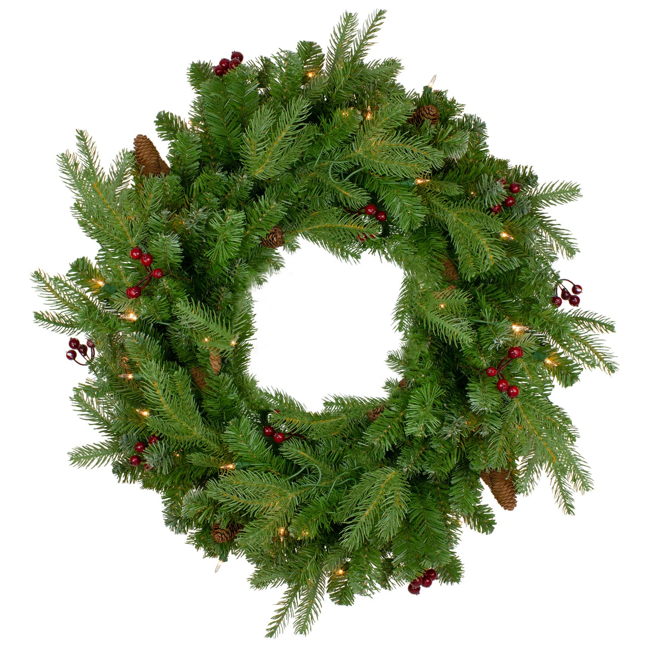 Pre-Lit Mixed Winter Berry Pine Artificial Christmas Wreath - 24-Inch, Clear Lights 3 Pre-Lit Mixed Winter Berry Pine Artificial Christmas Wreath - 24-Inch, Clear Lights