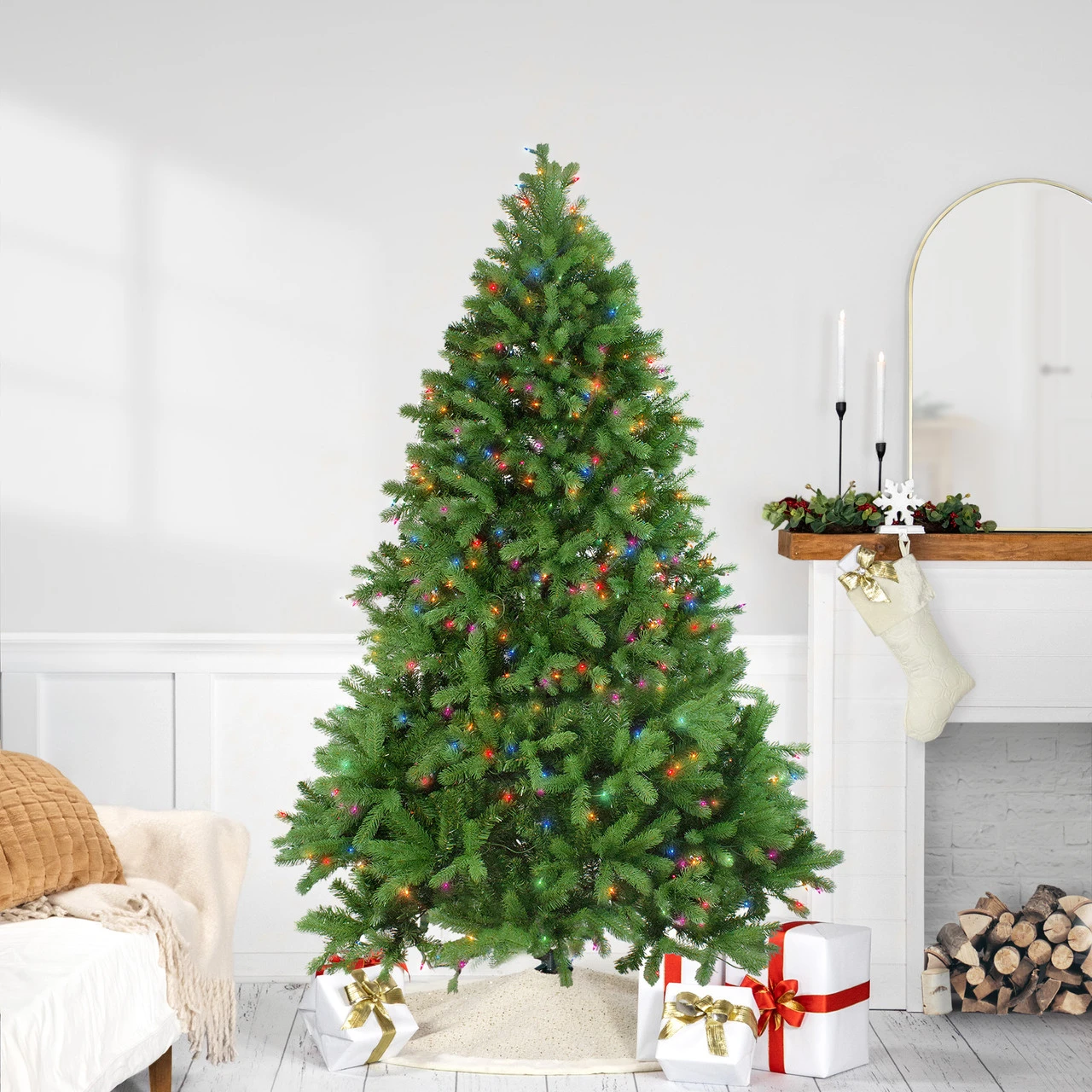6.5' Pre-Lit Noble Fir Full Artificial Christmas Tree, Multicolor Lights 3 6.5' Pre-Lit Noble Fir Full Artificial Christmas Tree, Multicolor Lights