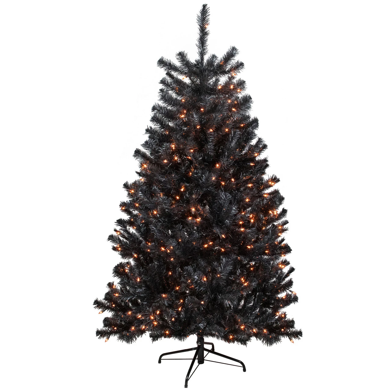 6ft Pre-Lit Black Noble Spruce Artificial Halloween Tree, Orange Lights 4 6ft Pre-Lit Black Noble Spruce Artificial Halloween Tree, Orange Lights - Image 2