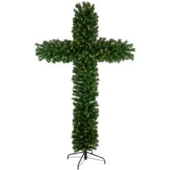 7' Pre-Lit Artificial Pine Christmas Cross - Warm White LED Lights