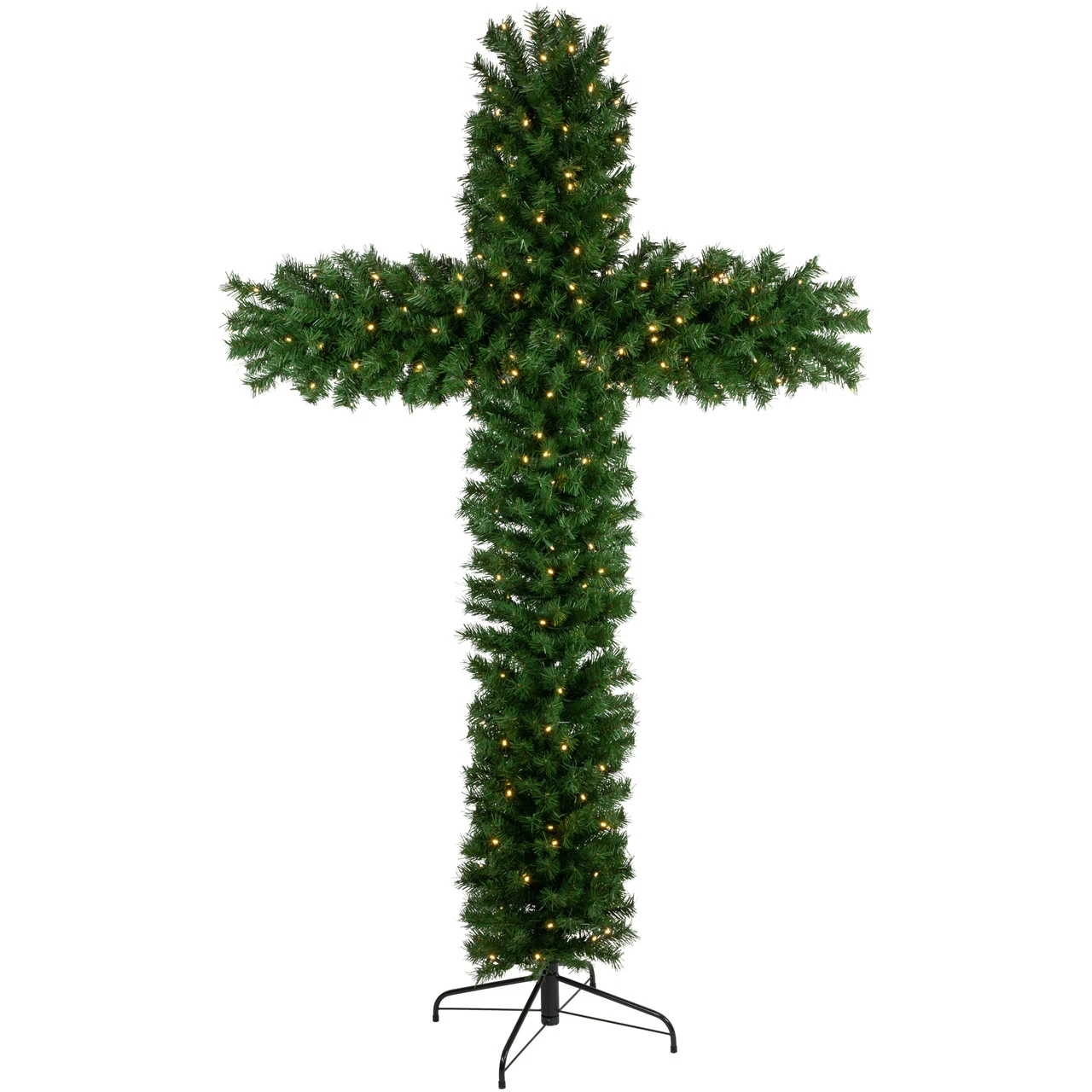 7' Pre-Lit Artificial Pine Christmas Cross - Warm White LED Lights 3 7' Pre-Lit Artificial Pine Christmas Cross - Warm White LED Lights