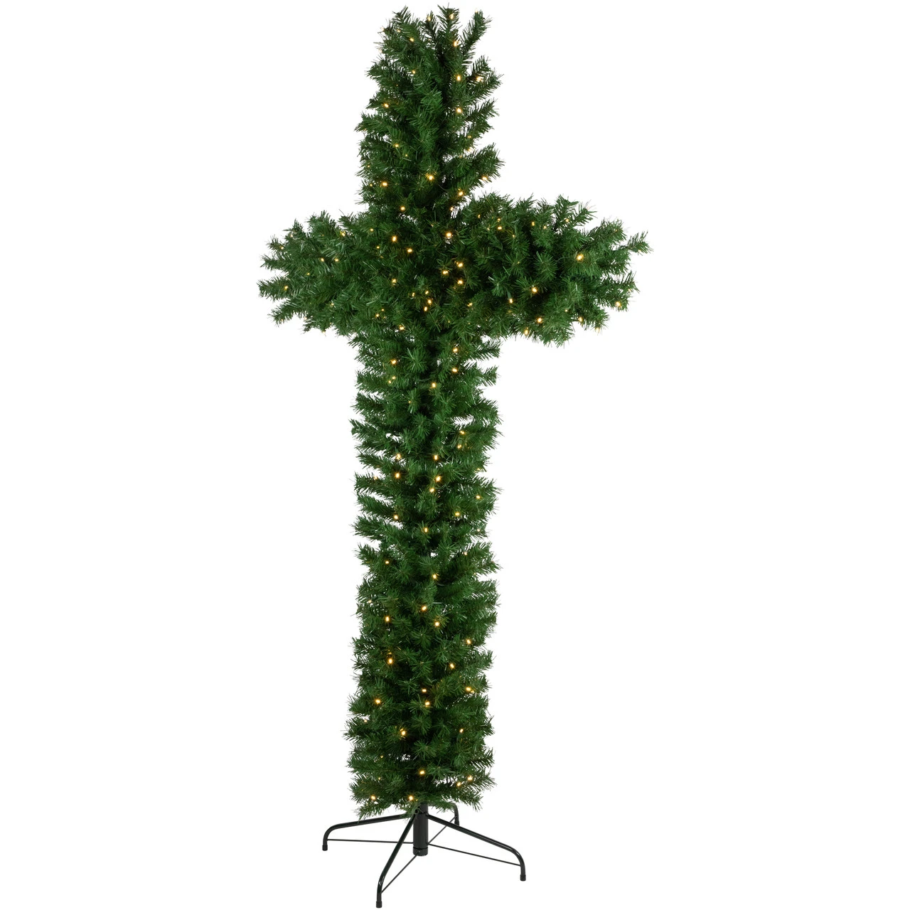 7' Pre-Lit Artificial Pine Christmas Cross - Warm White LED Lights 5 7' Pre-Lit Artificial Pine Christmas Cross - Warm White LED Lights - Image 3