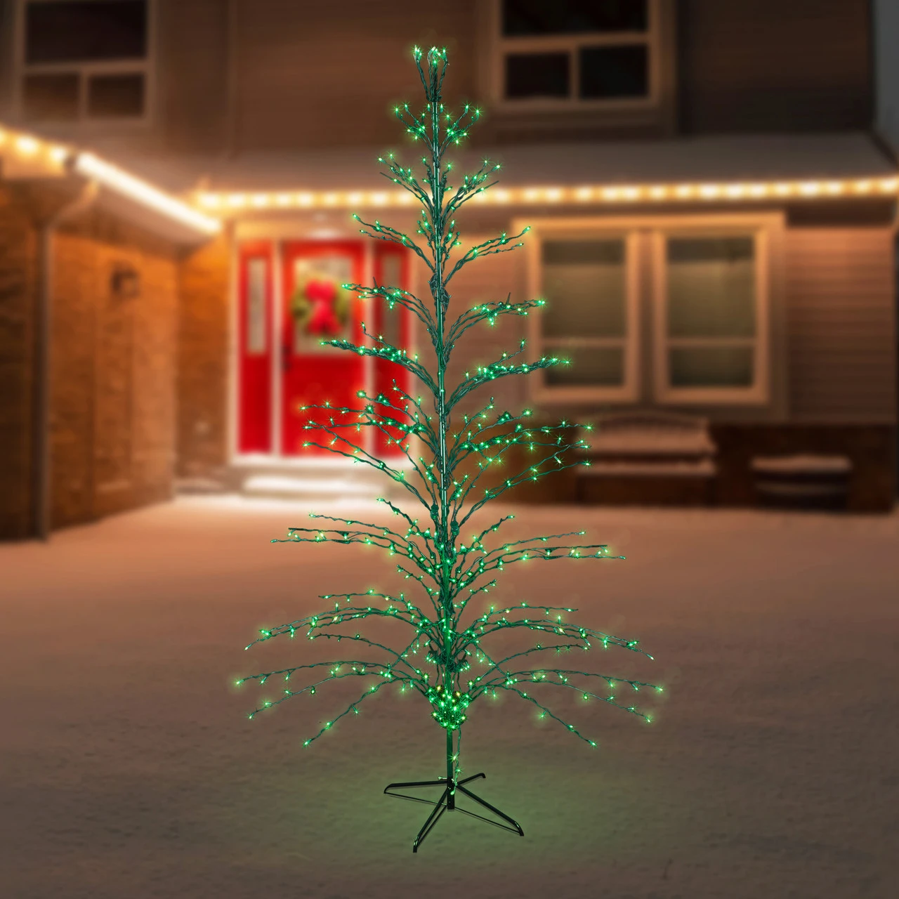 9' Black Pre-Lit Artificial Cascade Twig Christmas Tree - Green Lights 5 9' Black Pre-Lit Artificial Cascade Twig Christmas Tree - Green Lights - Image 3