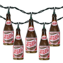 10-Count Brown And Red Vintage Pepsi Bottle Novelty Christmas Light Set, 8.5ft Green Wire