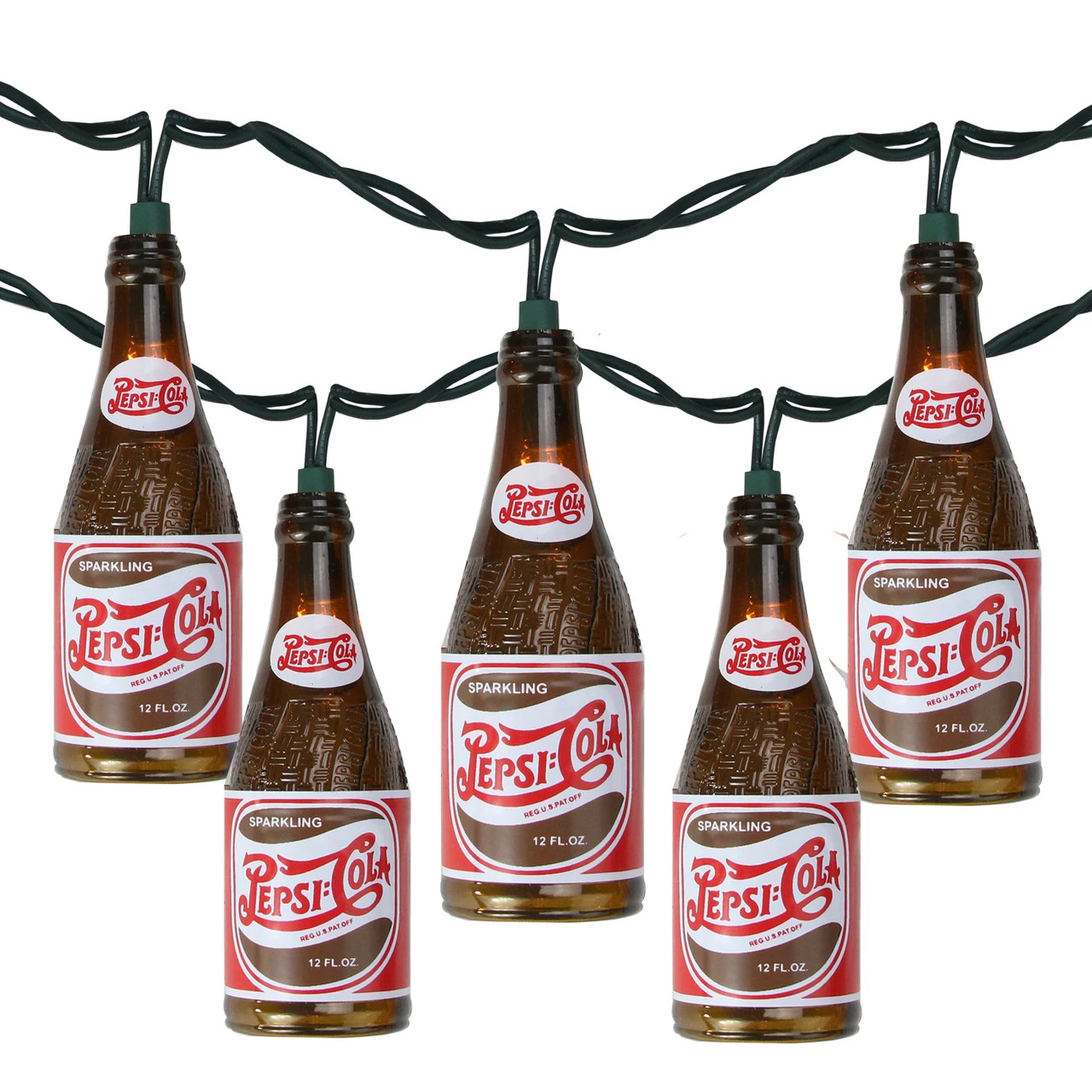 10-Count Brown And Red Vintage Pepsi Bottle Novelty Christmas Light Set, 8.5ft Green Wire 3 10-Count Brown And Red Vintage Pepsi Bottle Novelty Christmas Light Set, 8.5ft Green Wire