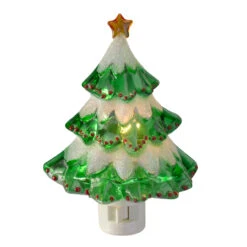 5.5" Green And White Beaded Frosted Christmas Tree Night Light