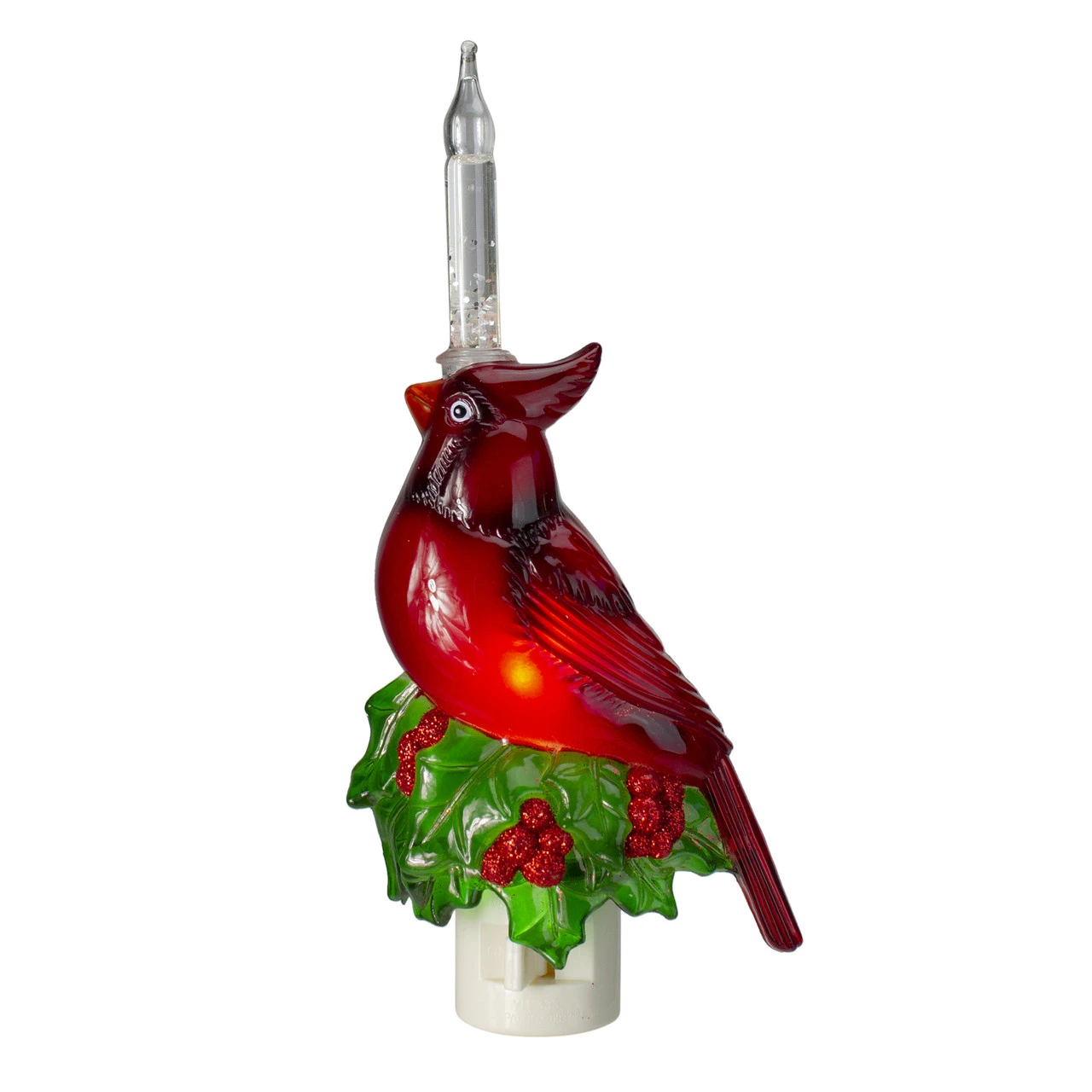 7.5" Red Christmas Cardinal With Holly And Berry Bubble Night Light 3 7.5" Red Christmas Cardinal With Holly And Berry Bubble Night Light