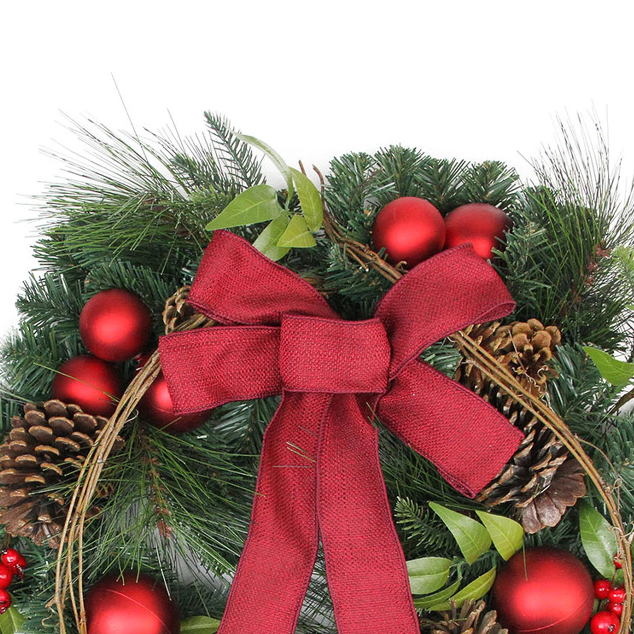 Red Berries And Ball Ornaments Artificial Christmas Wreath With Ribbon - 24-Inch, Unlit 5 Red Berries And Ball Ornaments Artificial Christmas Wreath With Ribbon - 24-Inch, Unlit - Image 3