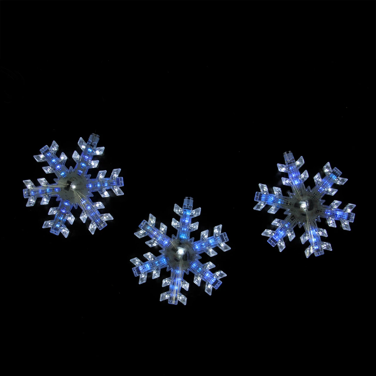 Set Of 3 Cascading White And Blue Snowfall LED Snowflake Christmas Lights 25" 3 Set Of 3 Cascading White And Blue Snowfall LED Snowflake Christmas Lights 25"
