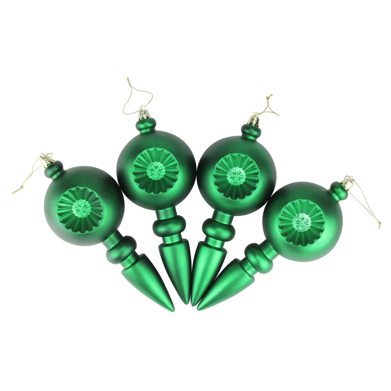 4ct Green Retro Reflector Shatterproof Matte Christmas Finial Ornaments 7.5" 4 4ct Green Retro Reflector Shatterproof Matte Christmas Finial Ornaments 7.5" - Image 2