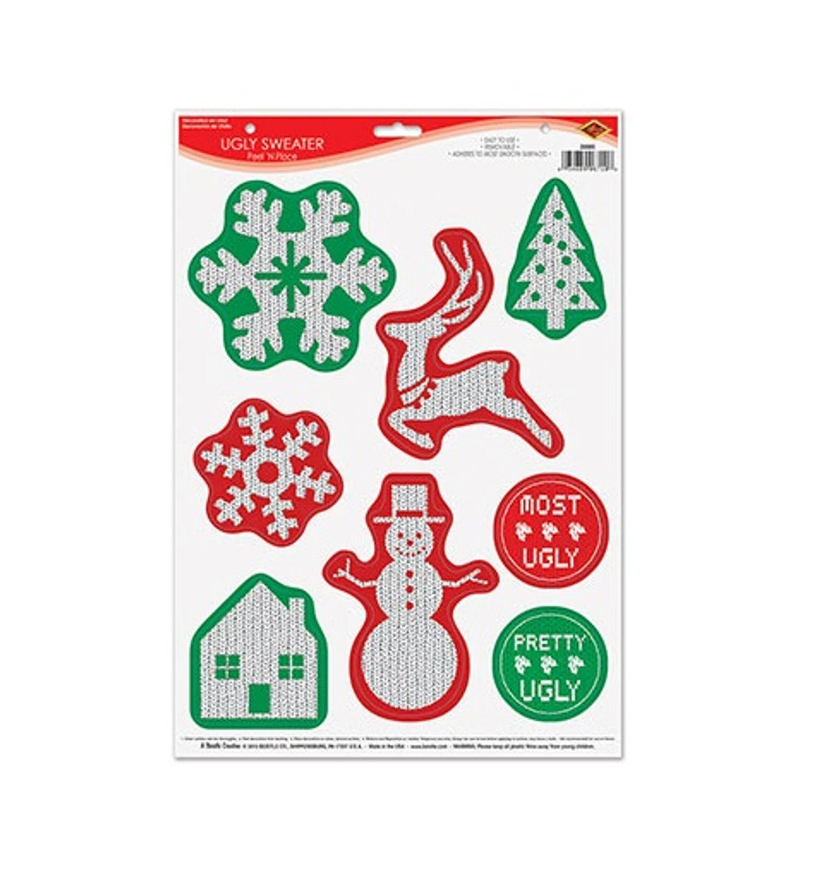 Club Pack Of 96 Ugly Sweater Peel 'N Place Christmas Decorations 17" 3 Club Pack Of 96 Ugly Sweater Peel 'N Place Christmas Decorations 17"