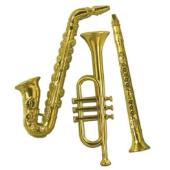 Club Pack Of 36 Gold Plastic Musical Instrument Trumpet, Saxophone And Clarinet Decorations 21"