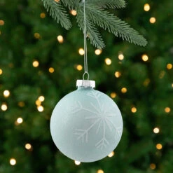 4ct Blue And Silver Snowflake Glass Christmas Ball Ornaments 3.25" (80mm)