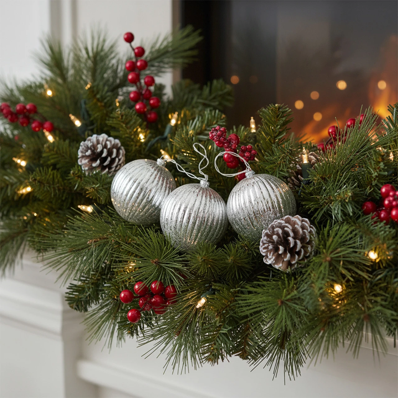 Set Of 3 Lighted Silver Mercury Glass Finish Ribbed Ball Christmas Ornaments - Clear Lights 3 Set Of 3 Lighted Silver Mercury Glass Finish Ribbed Ball Christmas Ornaments - Clear Lights