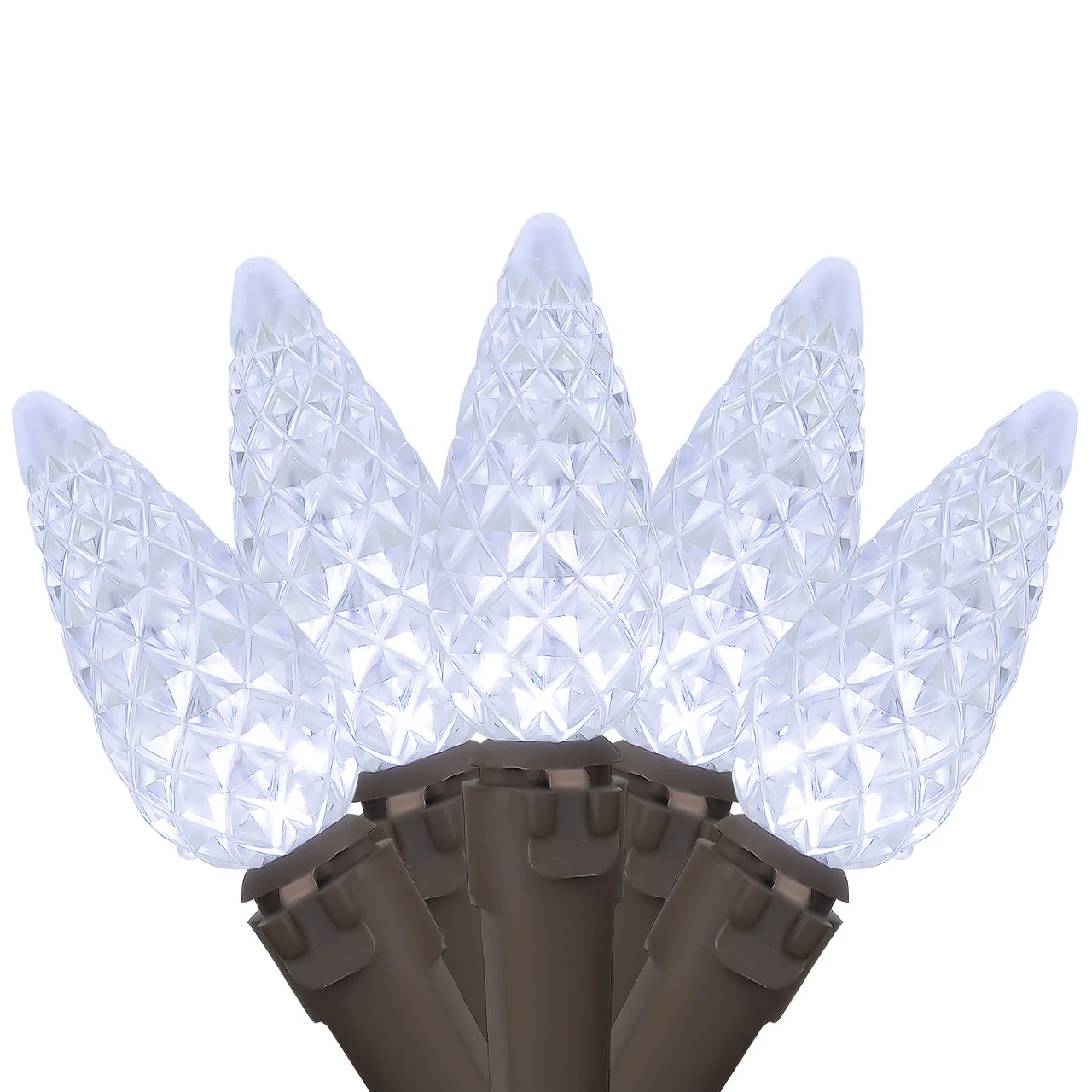 70-Count Pure White LED Faceted C6 Christmas String Lights, 23ft Brown Wire 4 70-Count Pure White LED Faceted C6 Christmas String Lights, 23ft Brown Wire - Image 2