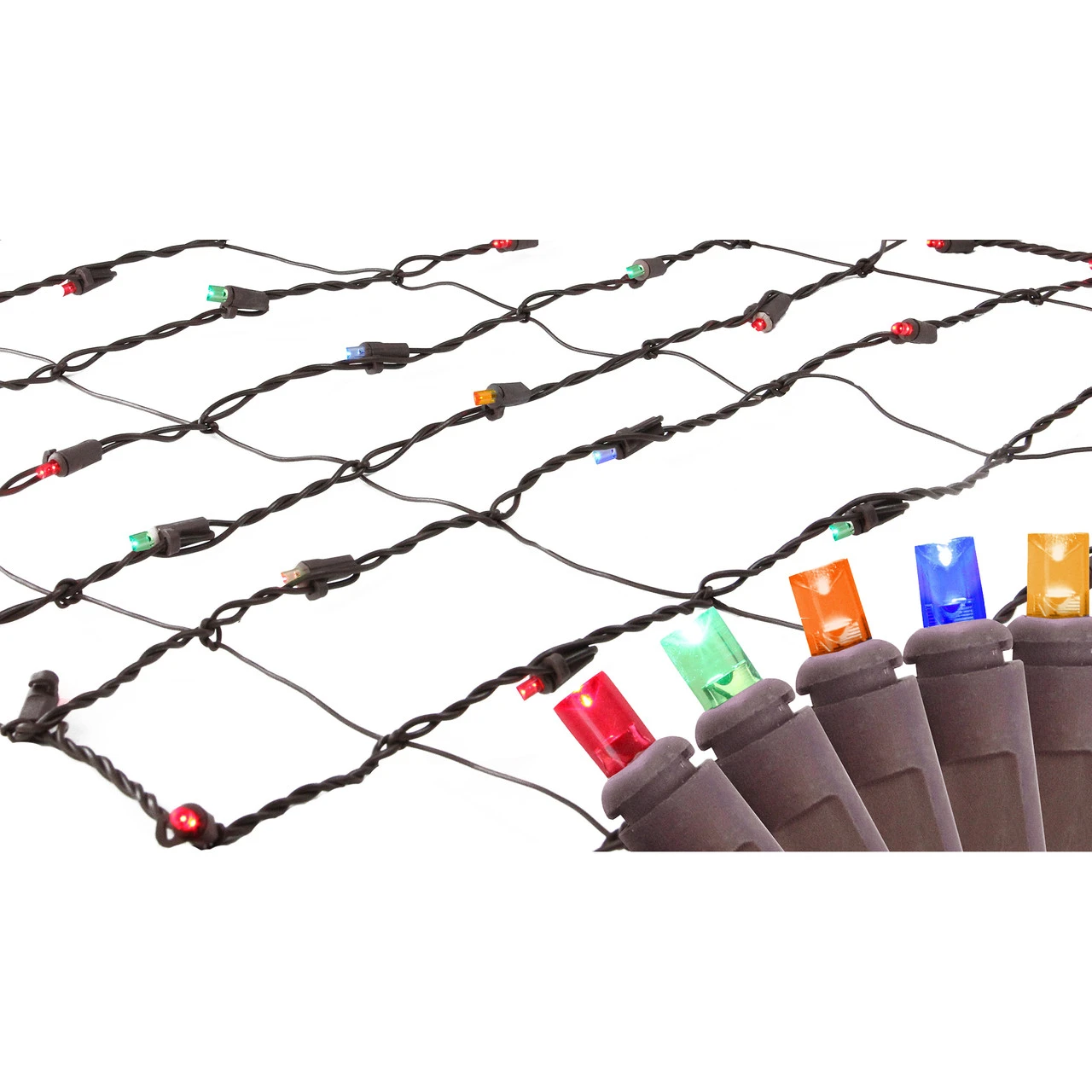 2' X 8' Multi-Color LED Net Style Christmas Lights - Brown Wire 3 2' X 8' Multi-Color LED Net Style Christmas Lights - Brown Wire