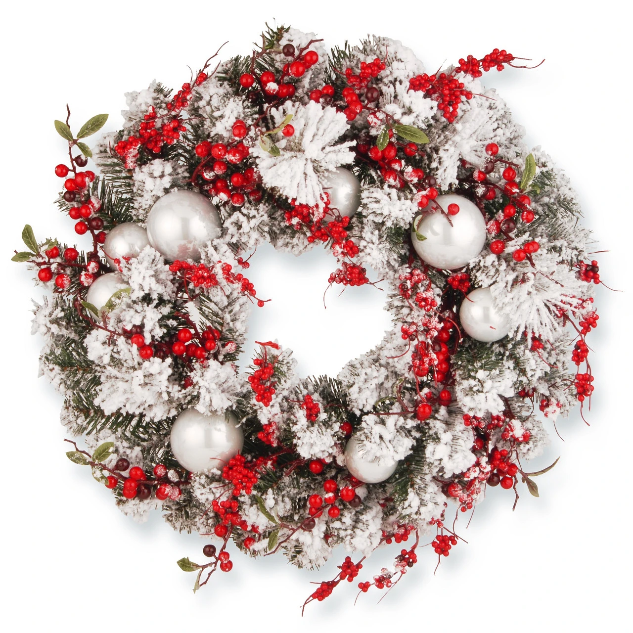 Red And White Ornaments Artificial Wreath - 24-Inch, Unlit 3 Red And White Ornaments Artificial Wreath - 24-Inch, Unlit