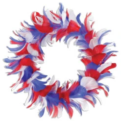 Pack Of 6 Red White And Blue Patriotic Decorative Party Feather Wreath 12"