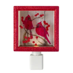 6" Red And Brown Glitter Cardinal Christmas Night Light