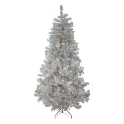 7.5' Pre-Lit Full Metallic Tinsel Artificial Christmas Tree, Clear Lights