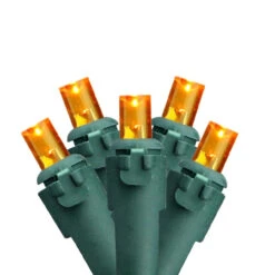 50ct Yellow Wide Angle LED Christmas Lights, Green Wire