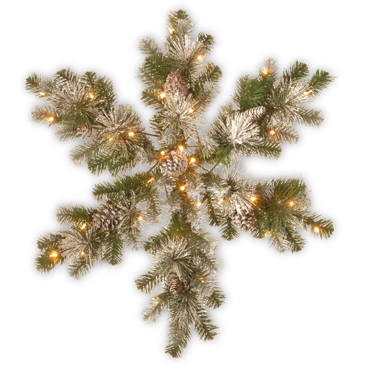 35" Snow Capped Mountain Pine Snowflake Battery Operated LED Lights Wreath 3 35" Snow Capped Mountain Pine Snowflake Battery Operated LED Lights Wreath