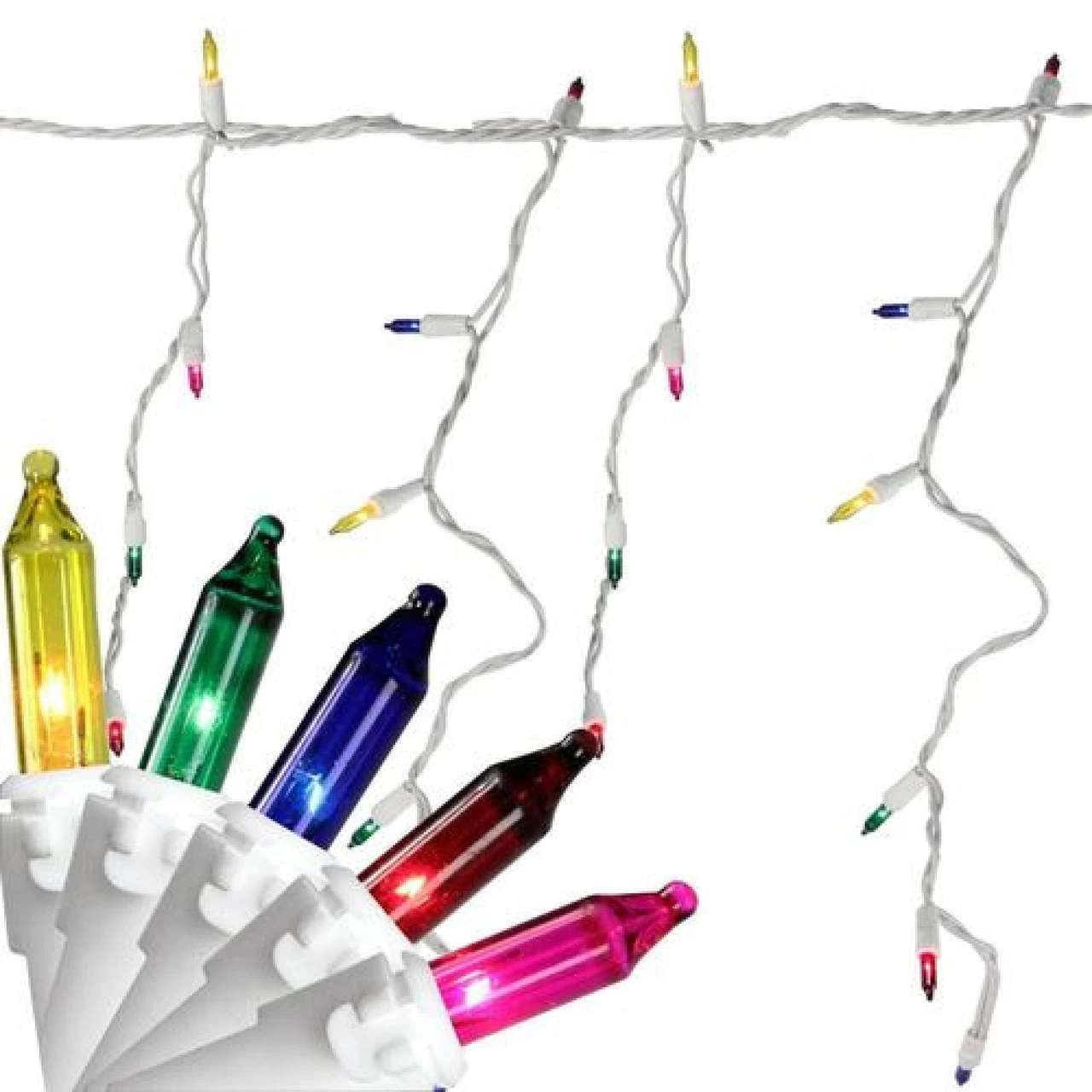 150 Multi-Color Shimmering Mini Icicle Christmas Lights - 8.5 Ft White Wire 4 150 Multi-Color Shimmering Mini Icicle Christmas Lights - 8.5 Ft White Wire - Image 2