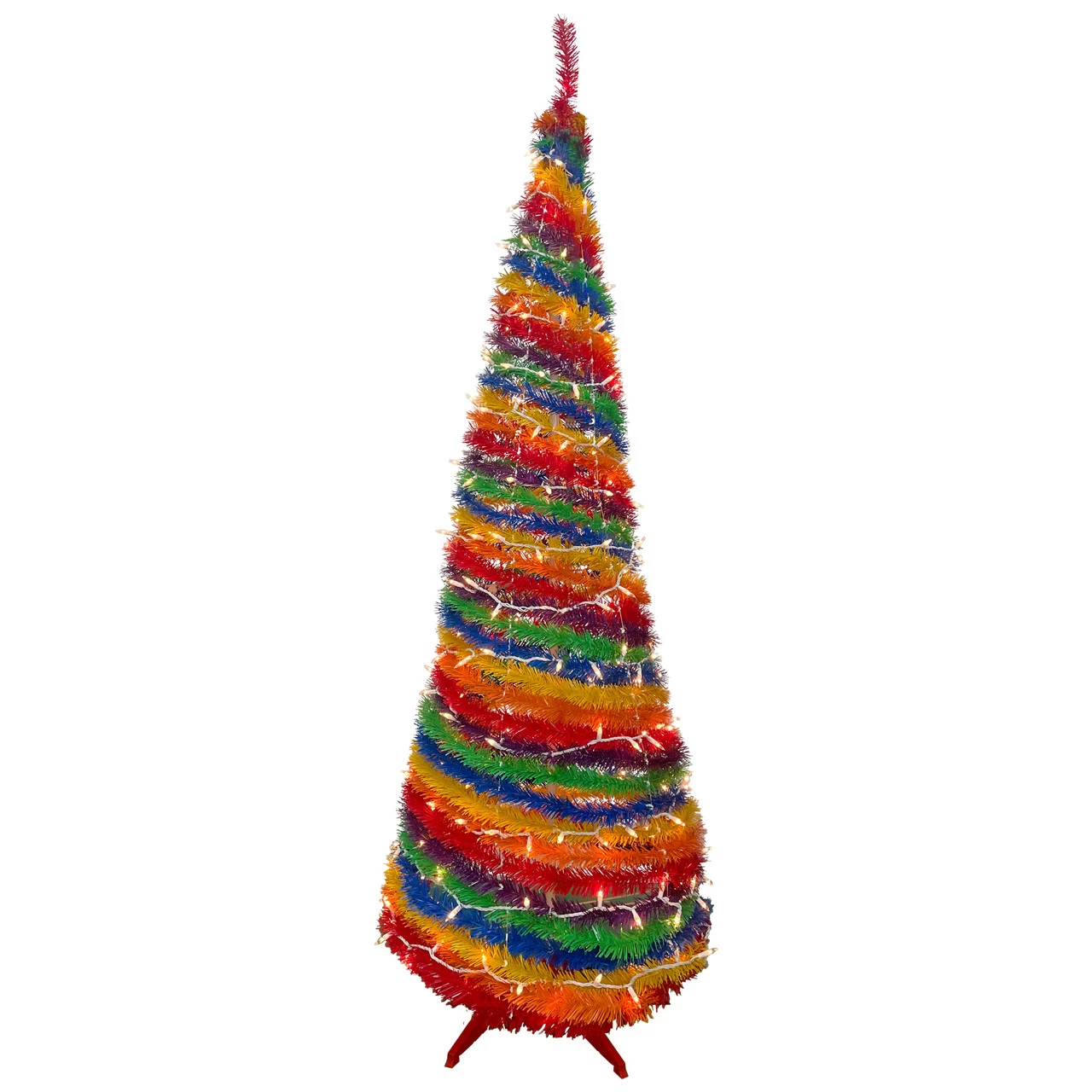 6' Pre-Lit Rainbow Tinsel Pop-Up Artificial Christmas Tree, Clear Lights 3 6' Pre-Lit Rainbow Tinsel Pop-Up Artificial Christmas Tree, Clear Lights