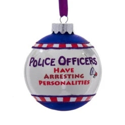 Pack Of 3 Glass "Police Officers Have Arresting Personalities" Christmas Ball Ornaments 3.5"