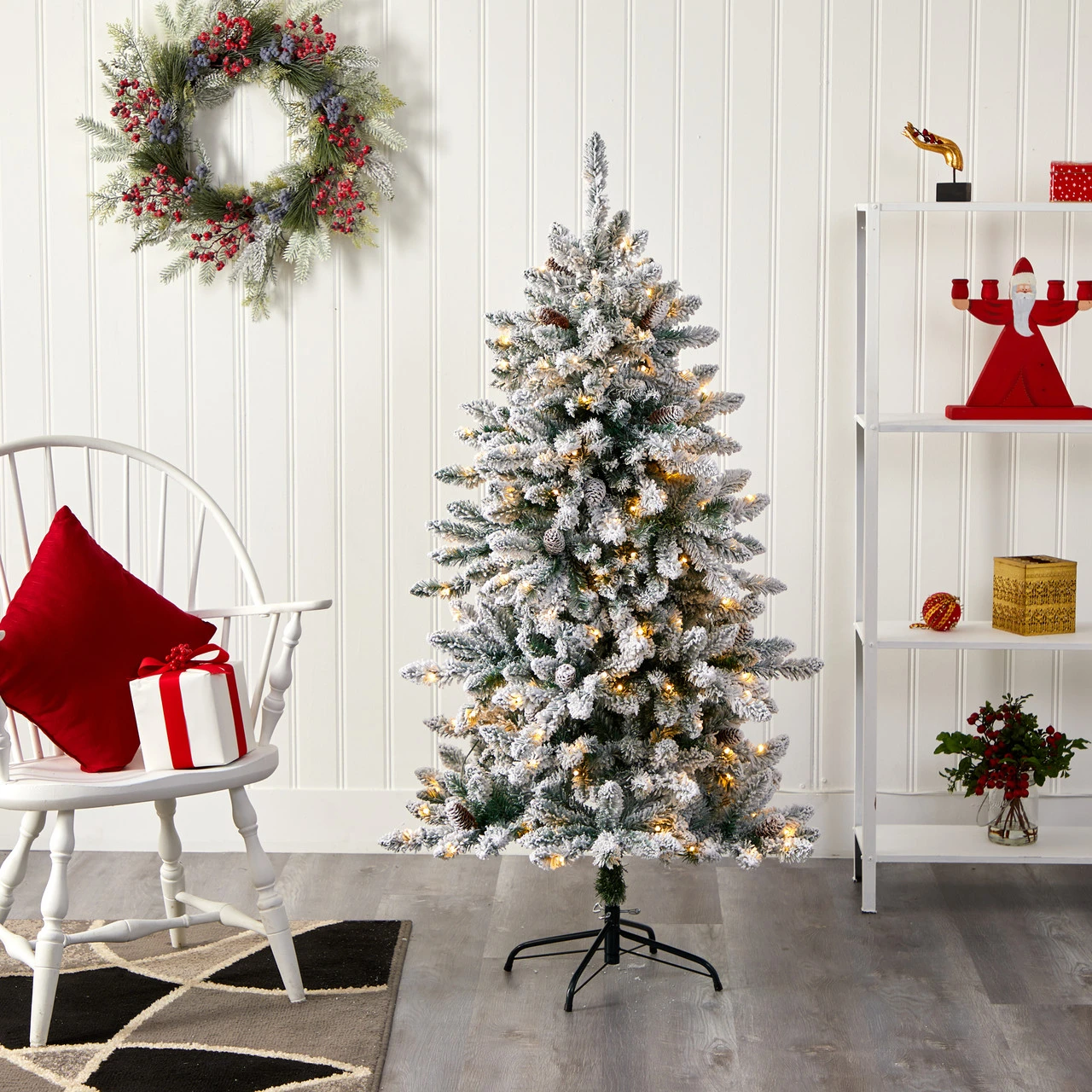 5’ Pre-Lit Flocked Livingston Fir Artificial Christmas Tree, Warm Clear LED Lights 7 5’ Pre-Lit Flocked Livingston Fir Artificial Christmas Tree, Warm Clear LED Lights - Image 5