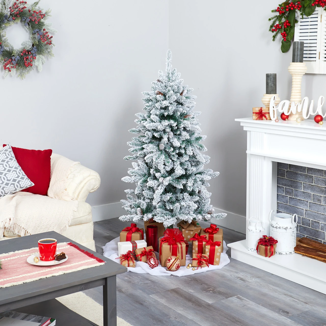 5’ Pre-Lit Flocked Livingston Fir Artificial Christmas Tree, Warm Clear LED Lights 9 5’ Pre-Lit Flocked Livingston Fir Artificial Christmas Tree, Warm Clear LED Lights - Image 7