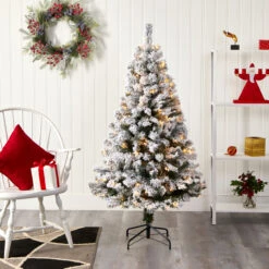 5' Pre-Lit Flocked Fir Artificial Christmas Tree, Warm Clear LED Lights 13 5' Pre-Lit Flocked Fir Artificial Christmas Tree, Warm Clear LED Lights -Christmas Decoration Store t1739 5 51429.1667535126