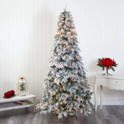 8' Pre-Lit Flocked Vermont Pine Artificial Christmas Tree, Warm Clear LED Lights -Christmas Decoration Store t1773 7 50073.1681393459