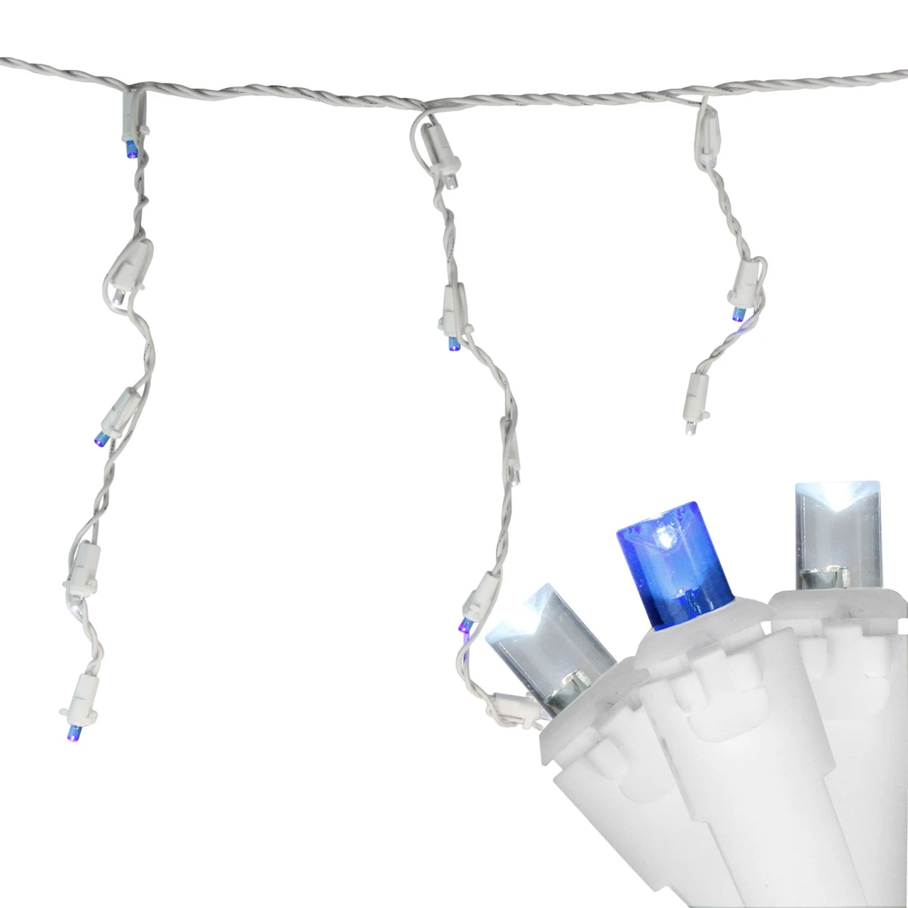 100ct Blue And Pure White LED Wide Angle Icicle Christmas Lights, 5.5 Ft White Wire 4 100ct Blue And Pure White LED Wide Angle Icicle Christmas Lights, 5.5 Ft White Wire - Image 2
